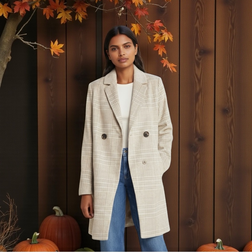 NWT Sam Edelman Women’s Windowpane‎ Coat Overcoat Cold Weather Warm Feminine